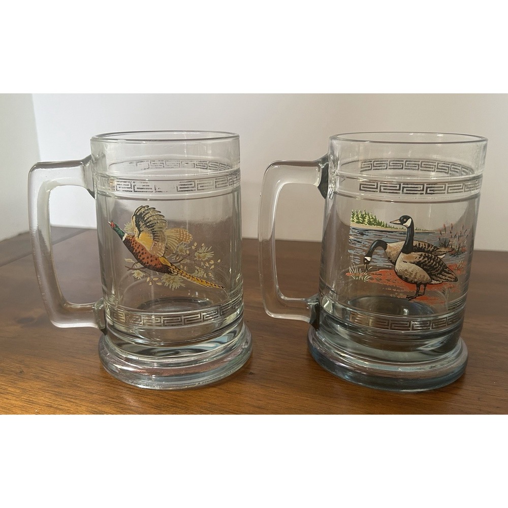Vintage Princess House Colonial Game Bird Crystal Beer Mugs Stein Pheasant Geese